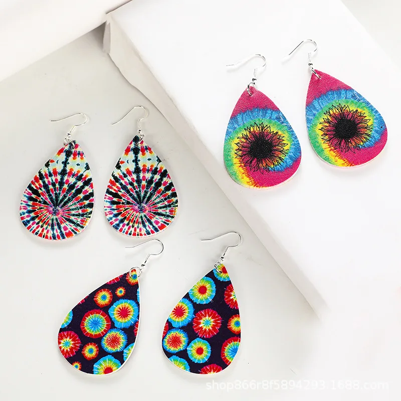 3pcs Thanksgiving Double-sided PU Leather Earrings Swirl Teardrop Dangle Printed Earrings Christmas Fashion Jewelry Gift New - Image 3