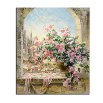 

Window Flowers Scene Painting By Numbers DIY Kits Wall Pictures for living room Oil Coloring Painting By Numbers Canvas Arts