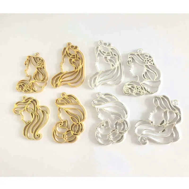

DIY Charms Handmade 4pcs Cute Princess Head Portrait Metal Frame Jewelry Findings Pendant Accessory UV Resin Open Bezels Craft