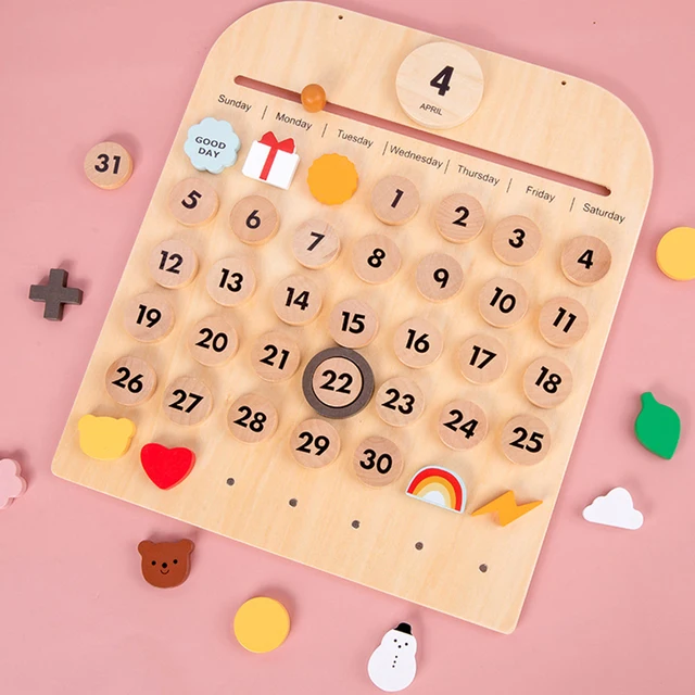Wooden Desk Calendar Date Days Weather Montessori Learning Calendar Homeschool 5