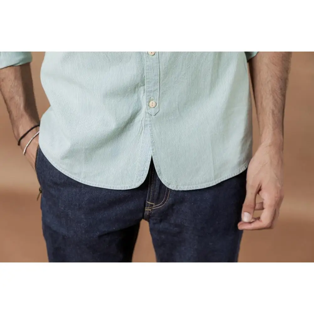 Najtaniej SIMWOOD stanąć kołnierz pionowe paski koszule mężczyzn, 100% bawełna klasyczny denim slim fit minimalistyczny koszula na co dzień CS135