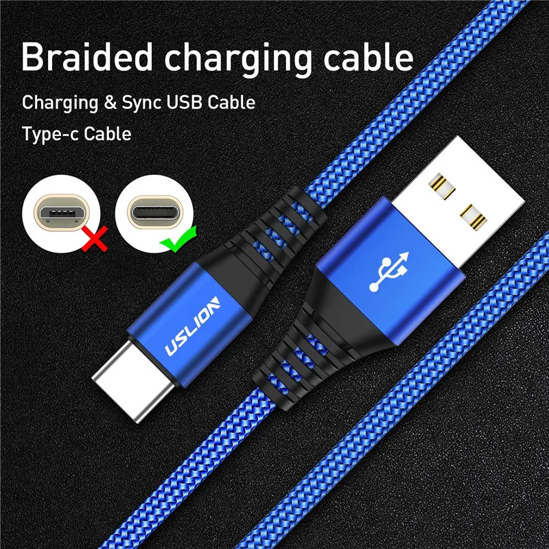 USLION 3A Type C Cable Quick Charge 3.0 Fast Charging USB Cable for Xiaom Redmi Note7 Mobile Phone Data Cable for Samsung Huawei