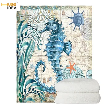 

HUGSIDEA Keep Warm Blanket Kawaii Hippocampus PatternPlush for Kids Decoration Gifts Bedspread Travel Blanket Fleece Blankets