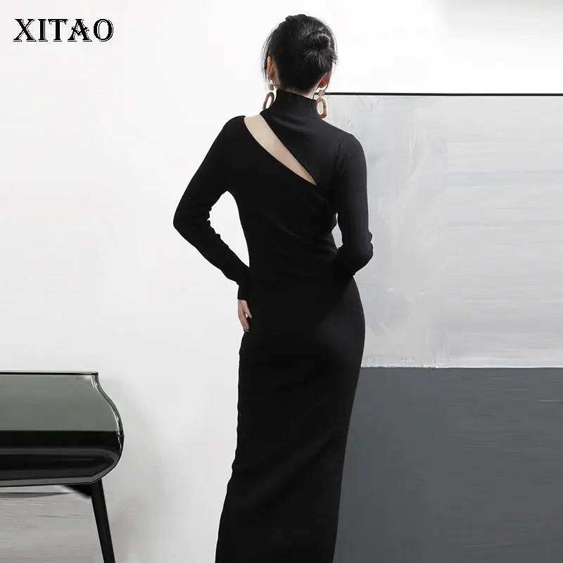 

XITAO Sheath Vintage Dress Fashion New Black Off Shoulder Patchwork 2020 Spring Goddess Fan Pullover Casual Dress ZLL4697
