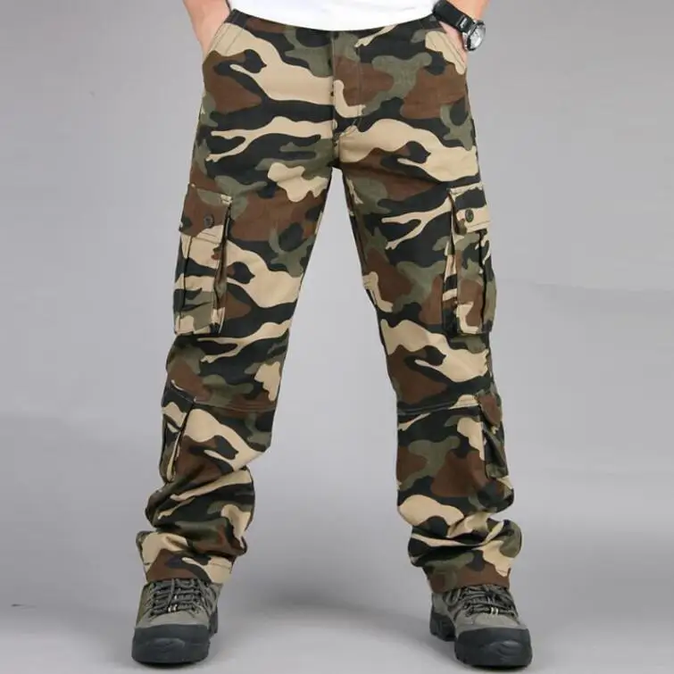 Мужские камуфляжные армейские военные брюки, мужские повседневные хлопковые брюки-карго с несколькими карманами, мужские тактические брюки, хип-хоп джоггеры, уличная одежда - Цвет: Хаки
