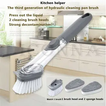 

Double Use Kitchen Cleaning Brush Scrubber Dish Bowl Washing Sponge With Refill Liquid Soap Dispenser Kitchen Pot Cleaner Tool