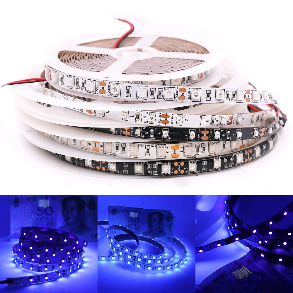 

5M/Lot 12V UV Led Strip Light SMD 3528 120LEDs/m 5050 60LEDs/m Purple Flexible Tape Lamp Waterproof Ultraviolet LED Diode Ribbon