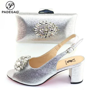 

High Quality Decorate with Rhinestone Matching Shoes and Bag Set 2020 Spring New Design for Wedding Party in Golden ColoR