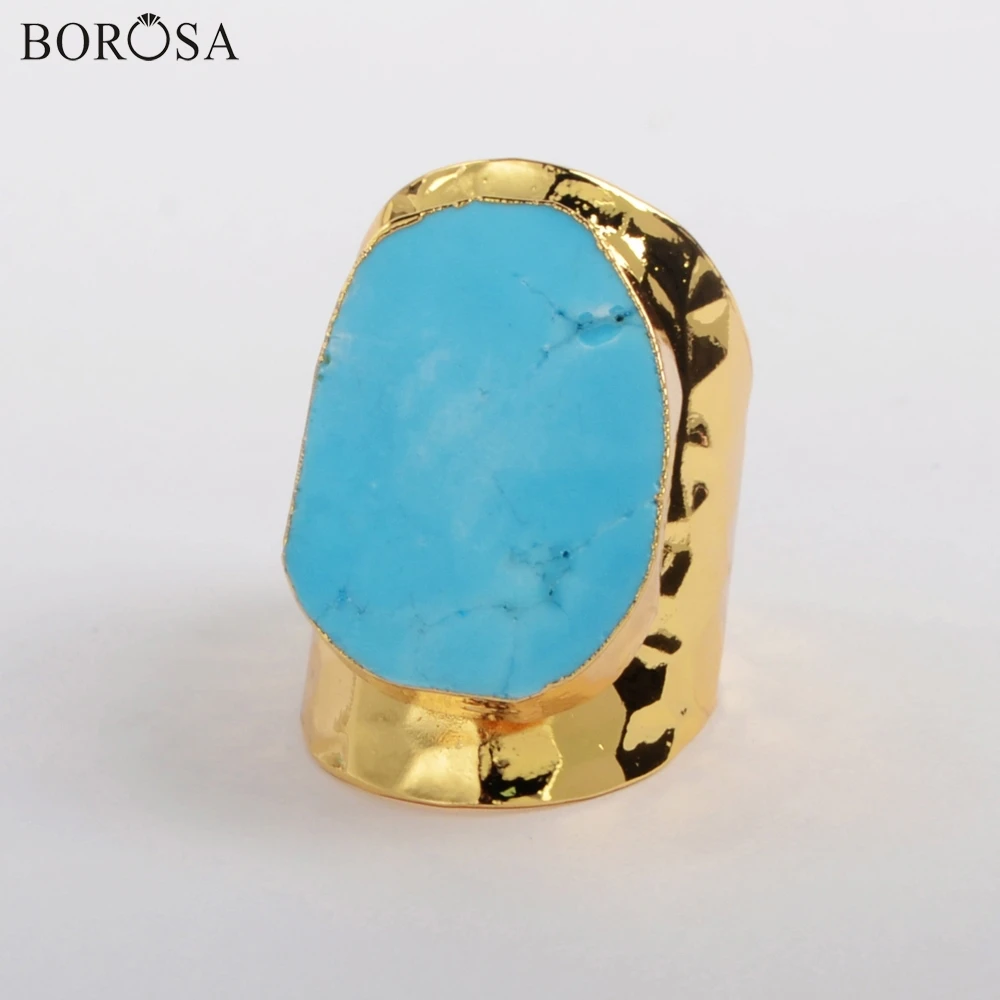BOROSA 5 шт. модное синее кольцо Howlite с золотым покрытием freeshapes женские кольца, бижутерия драгоценные камни Кольцо с полудрагоценным камнем G0208