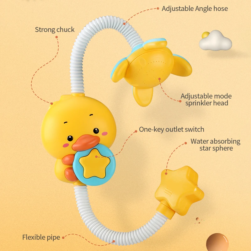 Arbitrary Adjustable Baby Bath Toy Spray Portable Toddler Electric Shower Boys Swimming Water Toys Yellow Duck Cute For Kid Gift