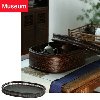 

Bamboo Weaving Saucer Bamboo Tea Box Accept Teahouse Dual Purpose Tea Box Do Used Ellipse Hollow Out Decoration