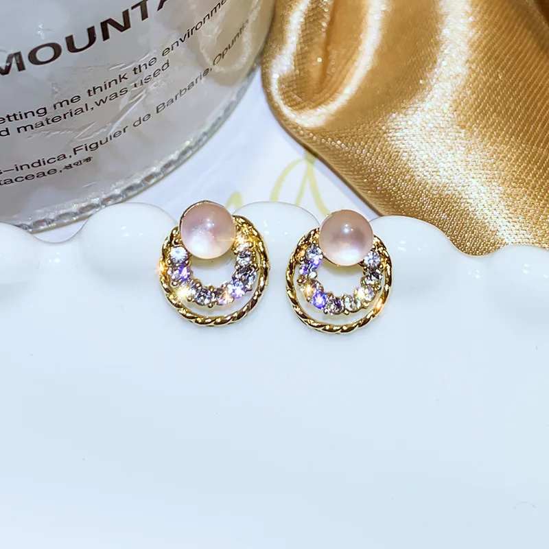 

South Korea Eastern Gate Minimalist Cat's Eye Stone Ear Nail Temperament Baitao French small earrings with Earrings