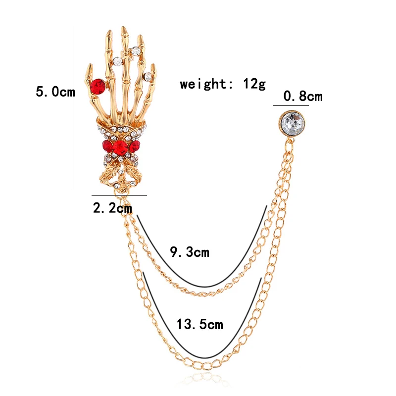 GDHY череп готического скелета рука Кость цепочка с брошью Стразы Броши череп рука значок нагрудный воротник булавка для мужчин Spille ювелирные изделия