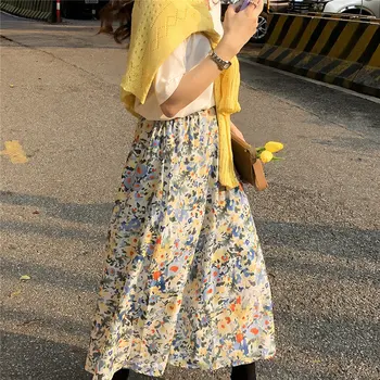 

Vintage Florals All-match Women Slim Brief Office Lady Casual Chic High Waist Elegance Gentle Sweet New Long Skirts