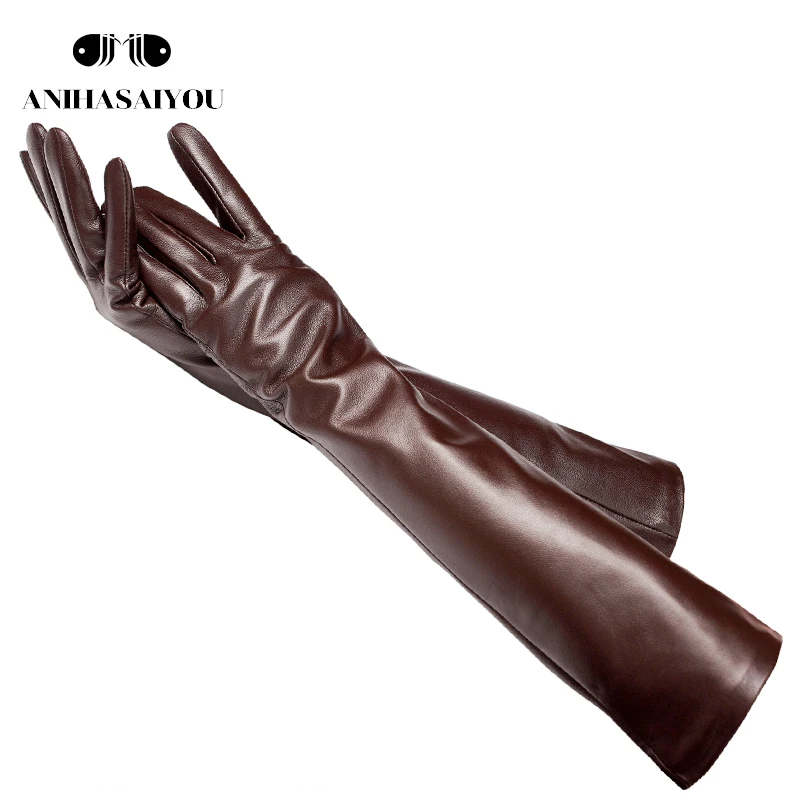Кожаные перчатки длиной 50 см, классические длинные кожаные перчатки для женщин, теплые зимние перчатки, женские длинные перчатки из овчины-CGB-50CM