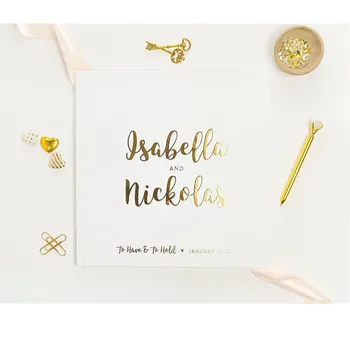 

personalize Wedding Guest Book Mr and Mrs names date guestbook Modern Gold Foil Instant photo book custom Baby shower booth