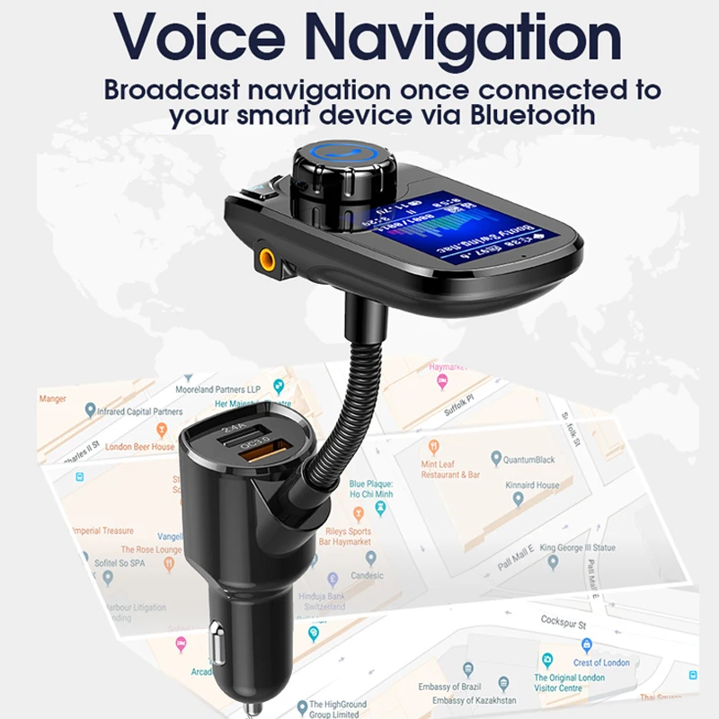 Автомобильный fm-передатчик Bluetooth 5,0 адаптер автомобильный MP3-плеер 1,8 дюймовый экран QC3.0 двойной USB адаптер для быстрой зарядки
