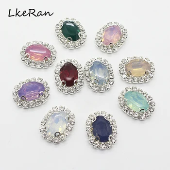 

New Color 10Pcs 15*20mm Resin Acrylic Oval Rhinestone Button Silver Germent Flower Center DIY Accessories Handcraft