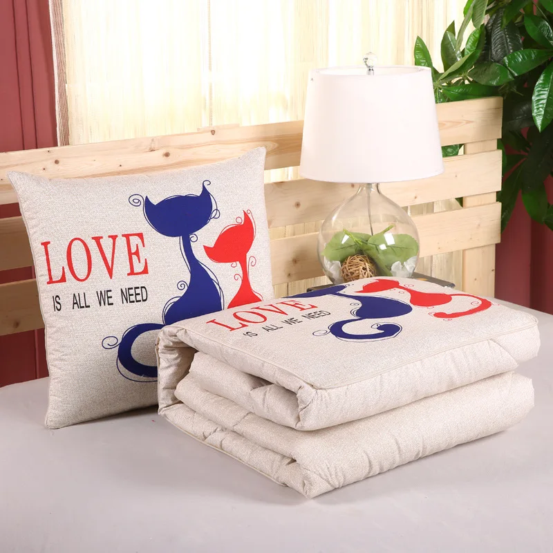 Двойного назначения диван Подушка Одеяло офис Nap кондиционер одеяло многофункциональная Складная Подушка H99F - Цвет: Couple cat