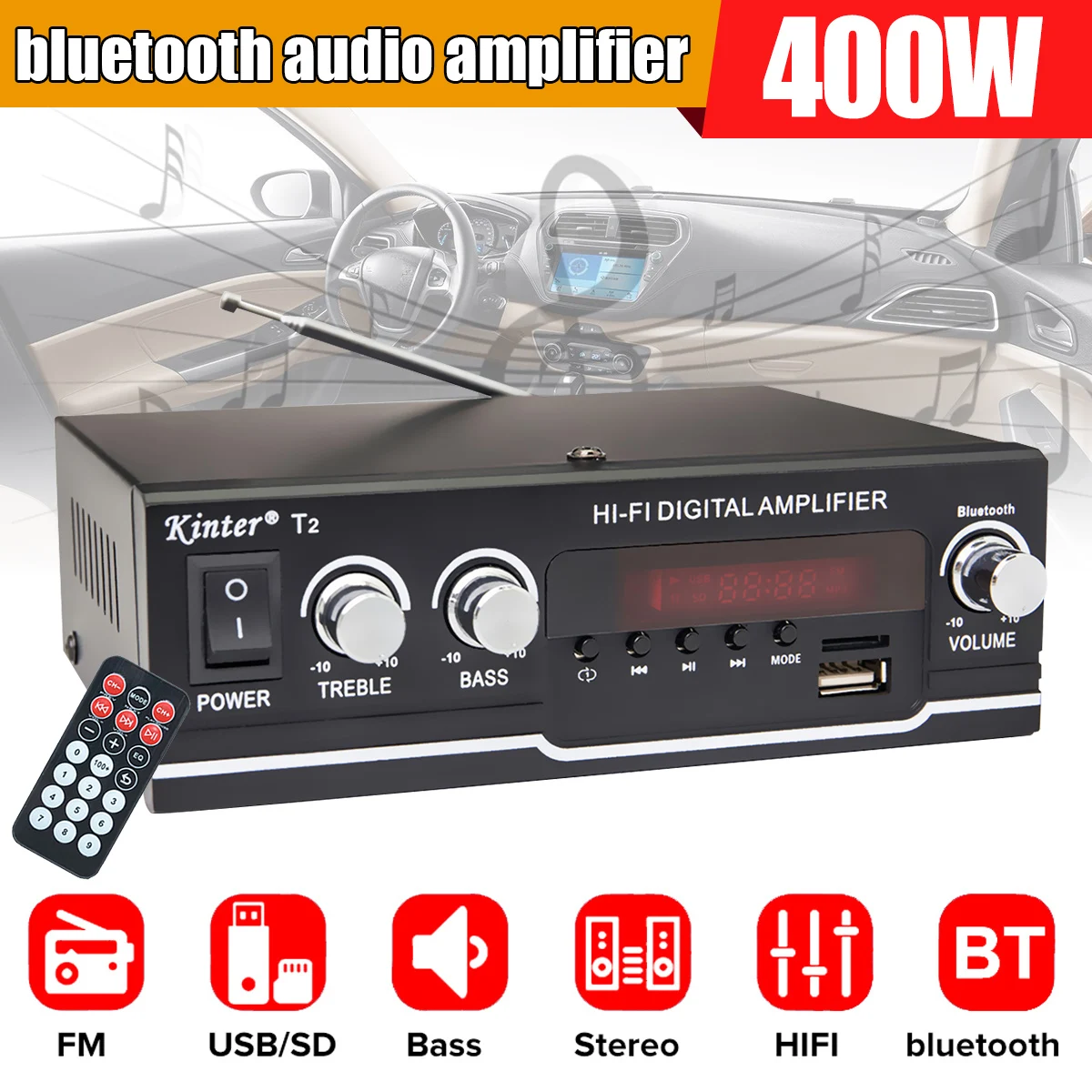 

2 Channel bluetooth Mini HIFI Audio Home Theater Amplifiers Car Stereo Audio Power Amplifier Amp USB FM SD FM Radio EU US Plug