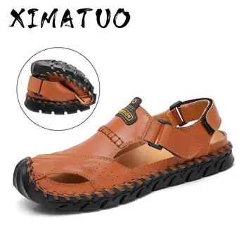 

New Genuine Leather Men Sandals Shoes Summer Leisure Beach Men's Sandals High Quality Sandals Slippers Big Size 38-46