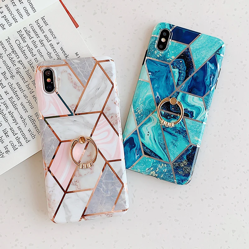 

Geometric Marble Texture Phone Cases For iPhone XR XS Max 6 6S 7 8 Plus X Soft IMD Electroplated Back Cover Coque Gift