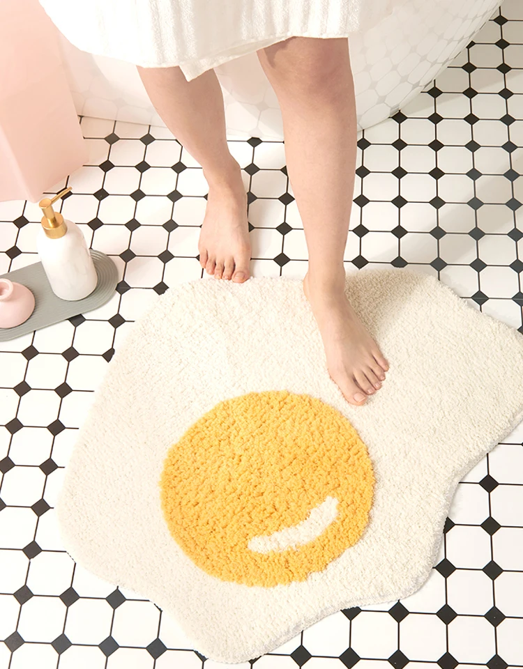 Tapis de salle de bain œuf - Tapis d'entrée amusant - Tapis de cuisine - Tapis de sol pour salle de bain - Paillasson nordique - Décoration de chambre chic - 70 x 58 cm - 06
