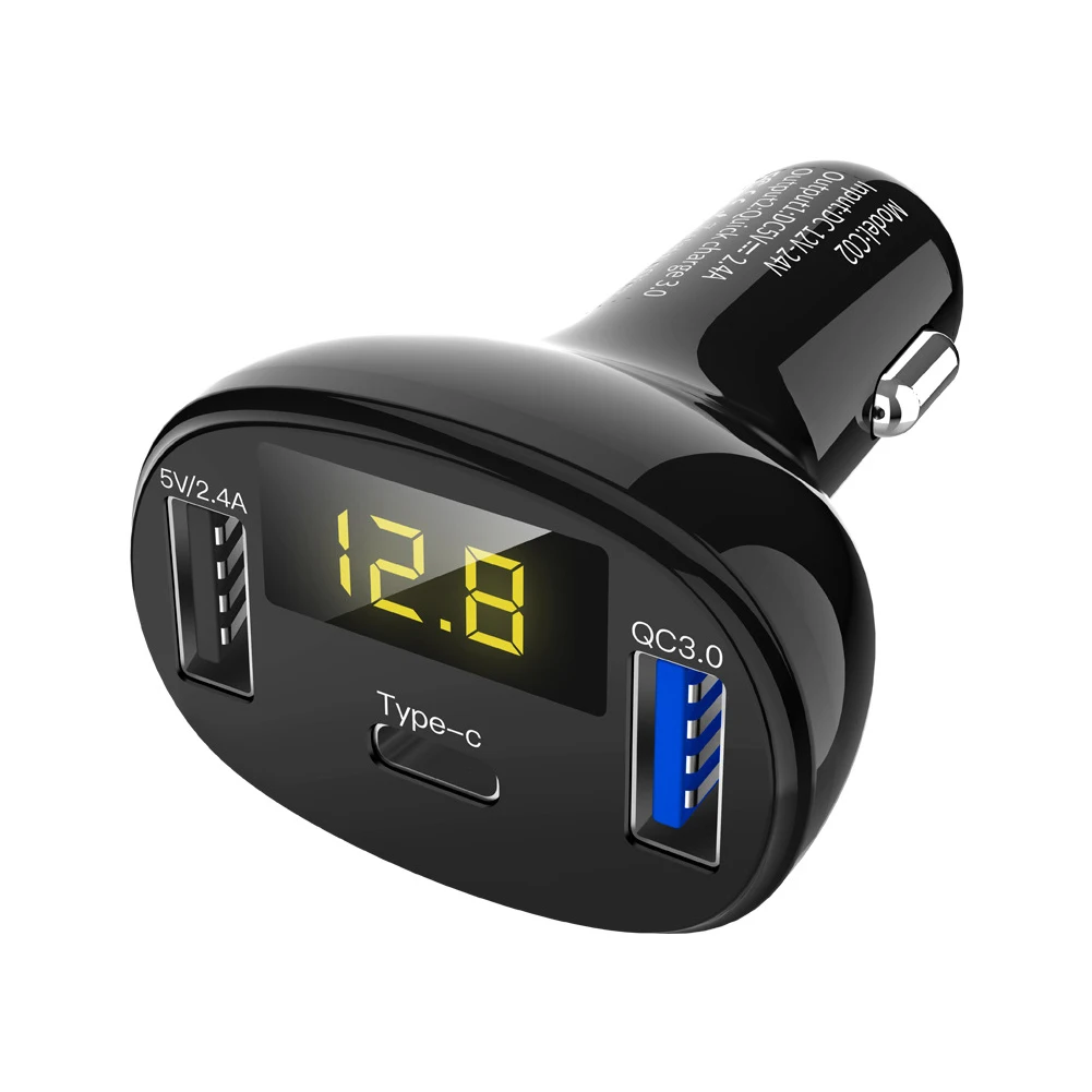 Цифровой дисплей ABS type-c Dual USB Автомобильное зарядное устройство для мобильного телефона на выходе устойчивые к царапинам многофункциональные аксессуары монитор напряжения