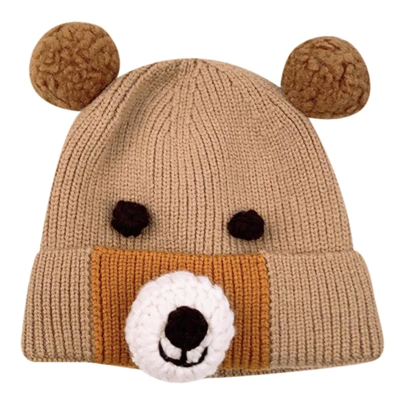 Новинка; зимние шапки для маленьких девочек и мальчиков; теплая зимняя шапка для малышей; вязаная шапка с двойным помпоном «кроше»; детская шапочка - Цвет: K