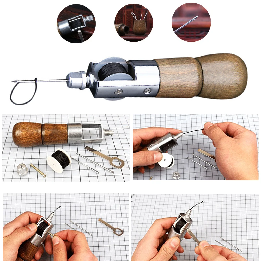 Leather Sewing Awl Kit Hand Stitcher Set Lock Stitching Hand Stitcher Thread Needles Kit Craft Stitch Tools  DIY Luggage Wax