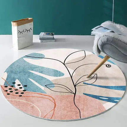 

Non-Slip Floor Mat for Living Room and Bedroom, Creative Round Leaf, Geometry, Chair Table