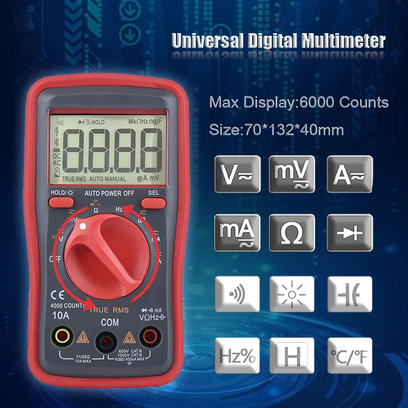 

Universal 6000 Counts High Precision Digital Multimeter Auto Ranging Tester Intelligent NCV True RMS Anti-Burning Ammeter Meter