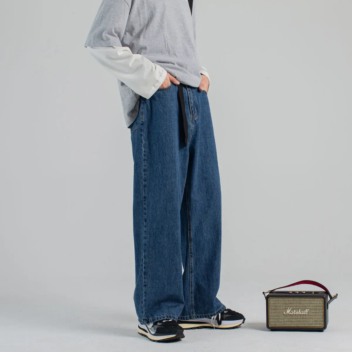 Pantalones vaqueros holgados de pierna ancha para hombre, Jeans clásicos con bolsillo de carga, color azul, informales, S-2XL, 2020
