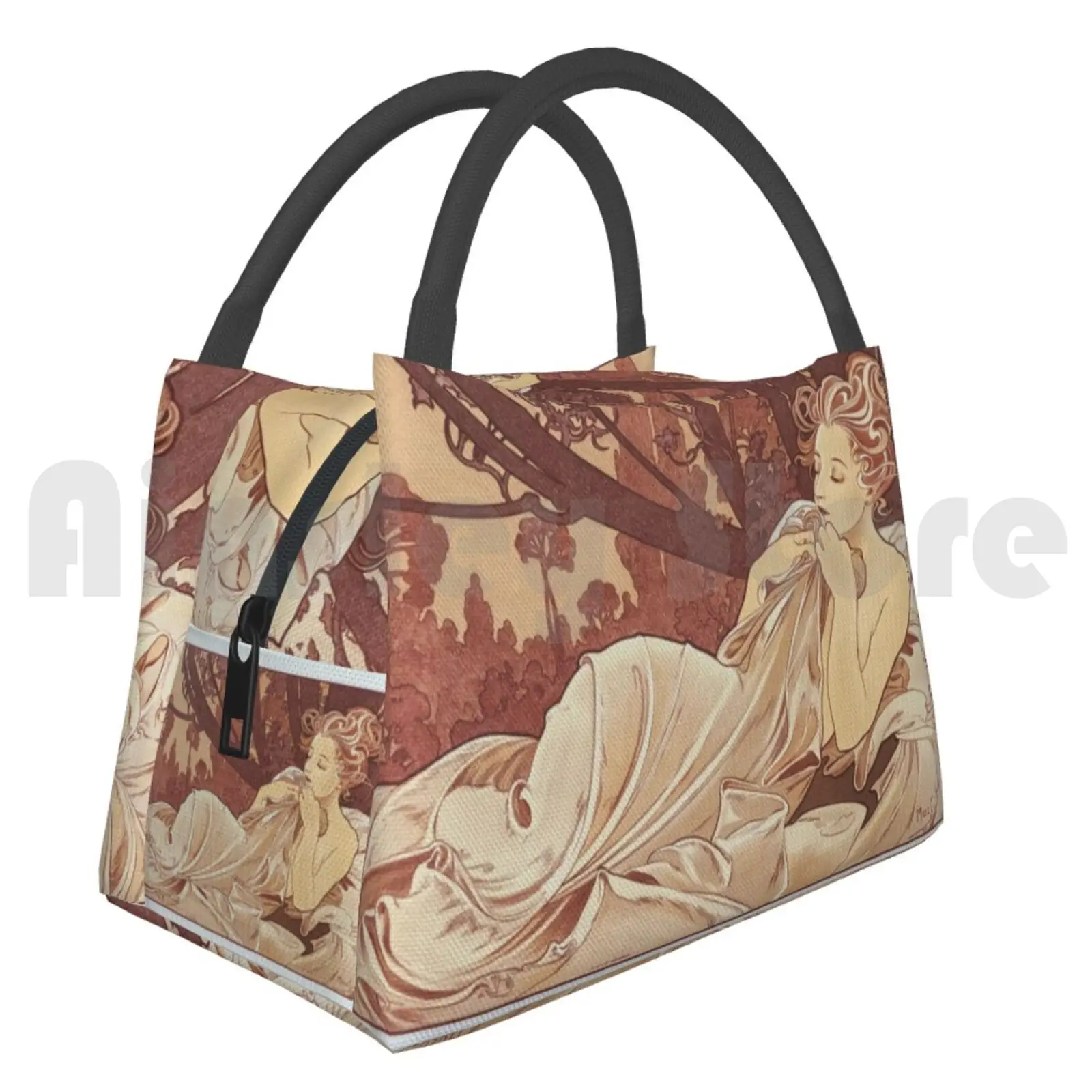 

Cooler Lunch Bag Picnic Bag Dusk Alphonse Alfonsa Mucha Nouveau Classic Classical Traditional Floral Flower