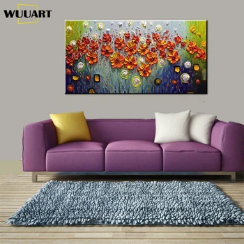 

Flowers for home decorations Handmade abstract canvas oil Painting wall art Picture for living room no framed