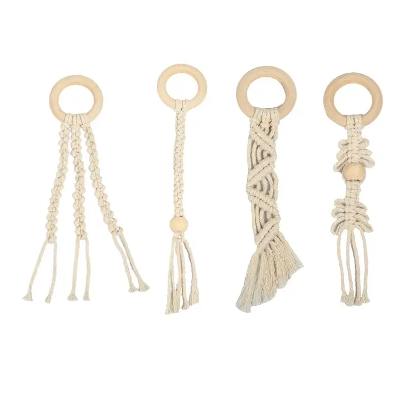 

Baby Organic Macrame Teether Crochet Wood Ring Rattle Sensory Teething DIY Toy