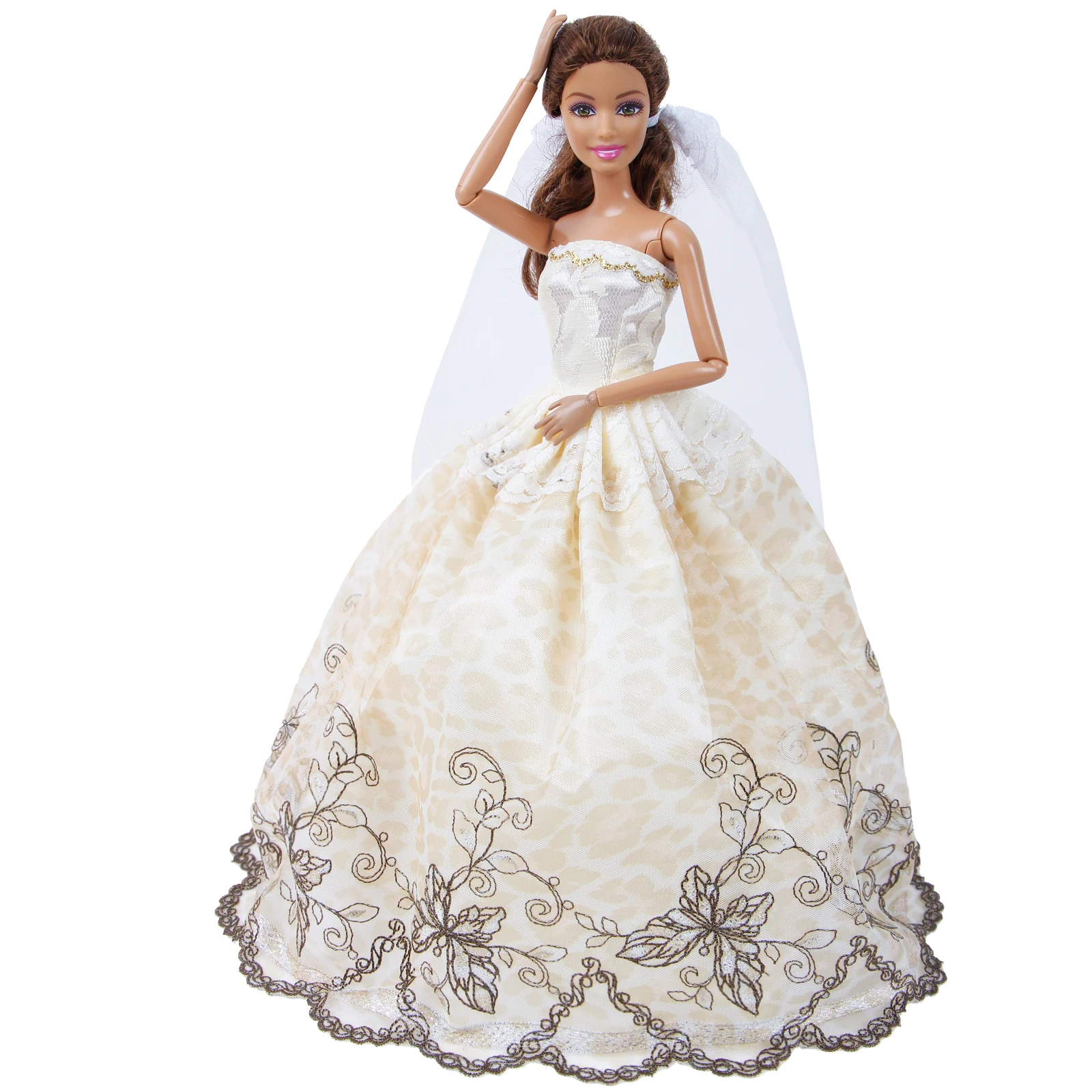 Ручной работы для свадьбы Кружевное белое платье бальное платье+ юбка из фатина, вечернее платье для принцессы, одежда кукольный домик аксессуары для Барби Кукла, детская игрушка