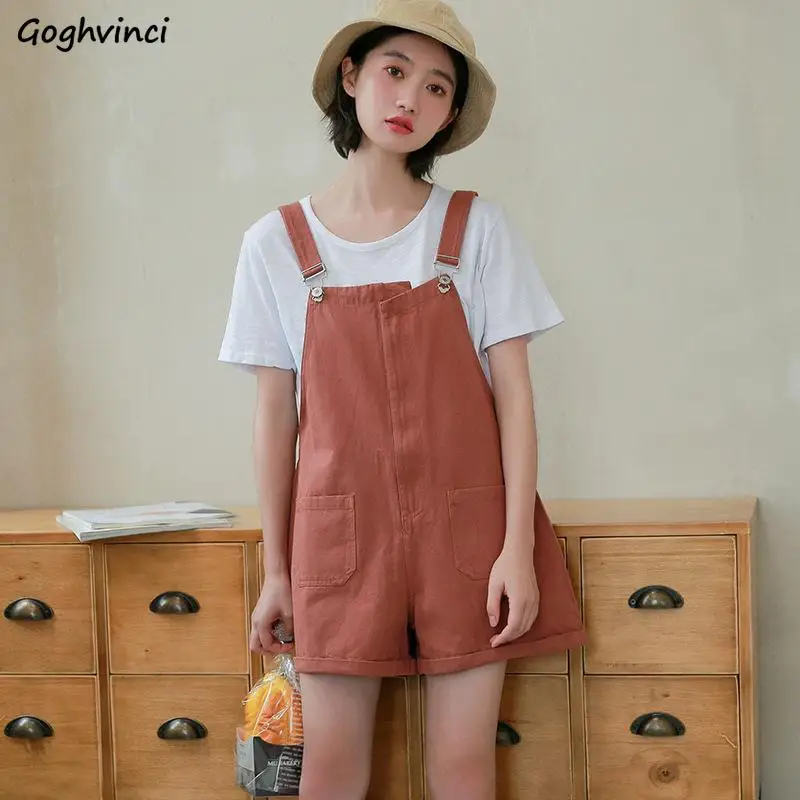 Monos holgados con botones y bolsillos para mujer, monos femeninos de Color caramelo Kawaii, estilo Harajuku coreano