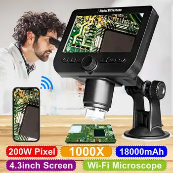 

1000X 4.3 Inch HD Screen Digital Microscope USB Electronic Video Microscope Camera Soldering Magnifier with Adjustable Stand
