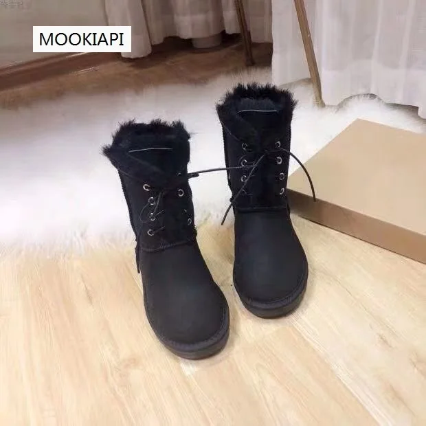 Австралийская женская обувь новейшего качества г. Натуральная Овечья Кожа натуральная шерсть женские зимние ботинки на шнуровке
