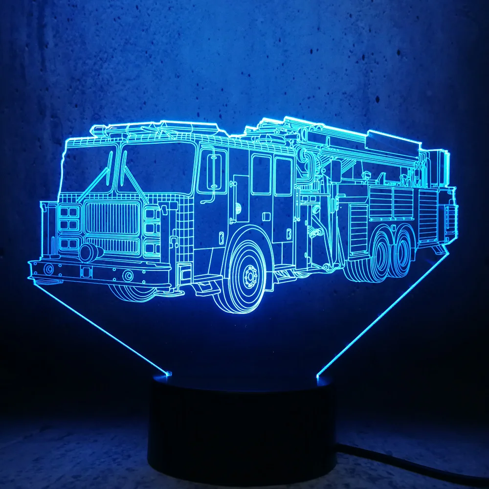 Сенсорная лампа с USB 3D светильник светодиодный ная в форме пожарной машины