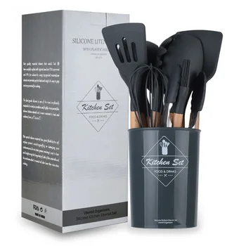 

Silicone Kitchenware Set With Wooden Handle Cooking Tool Set Baking Tool European Kitchen Tool Baking Set