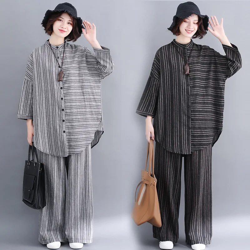 

Loose And Plus-sized Fat Mm Slimming Striped Suit
