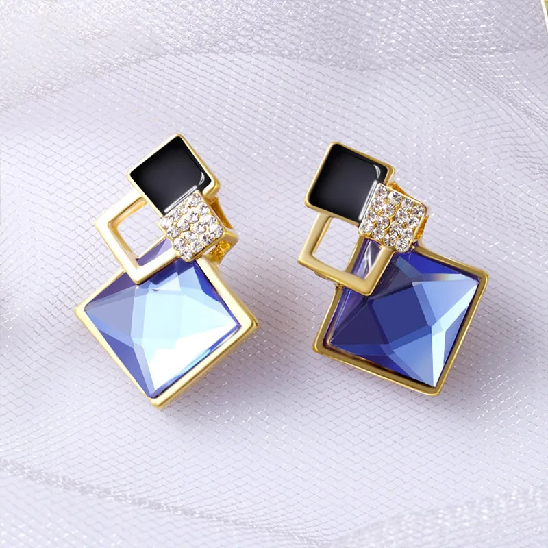 Gold Blue 1 POXAM роскошные оригинальные Кристальные Висячие серьги для женщин femme модные корейские золотые серебряные геометрические ювелирные украшения серьги со стразами - Окраска металла: Gold Blue 1
