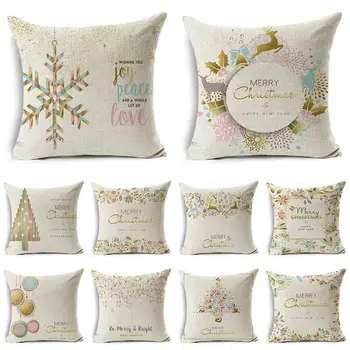 

Christmas Decoration Cushion Cover Cartoon Elk Printing Pillowcase Cotton Linen Pillow Cover Sofa Bedroom Home Decor