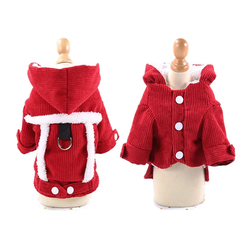 

B24 Winter Dog Clothes Double Thickened Corduroy Pet Coat Warm Jacket for Small Dogs Cats Puppy Cotton-padded Coat with D Ring