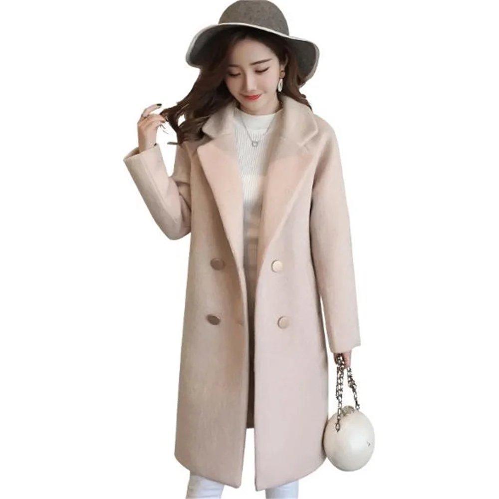 

New Women's Coat Double-Breasted Lapel Nizi Long Section Sen Student Jacket Casual Autumn Winter Long-Sleeved Warm Nizi Coat