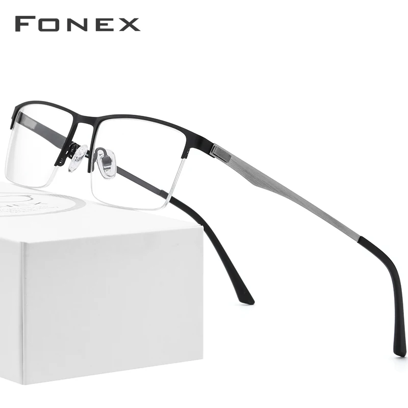 

FONEX Alloy Glasses Ultralight Square Eyeglasses Frame Men Myopia Prescription Eye Glass for Man Optical Screwless Eyewear 9867