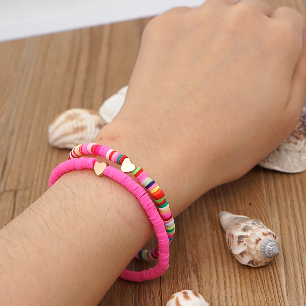 Polymer Clay Bracelet Gold Heart Shaped Women Gifts Handmade