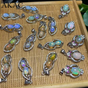 

AKAC natural rarely rainbow fire opal peanut white copper pendant charms send randomly wholesale